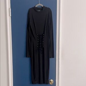 Elegant Black Lace-Up Dress